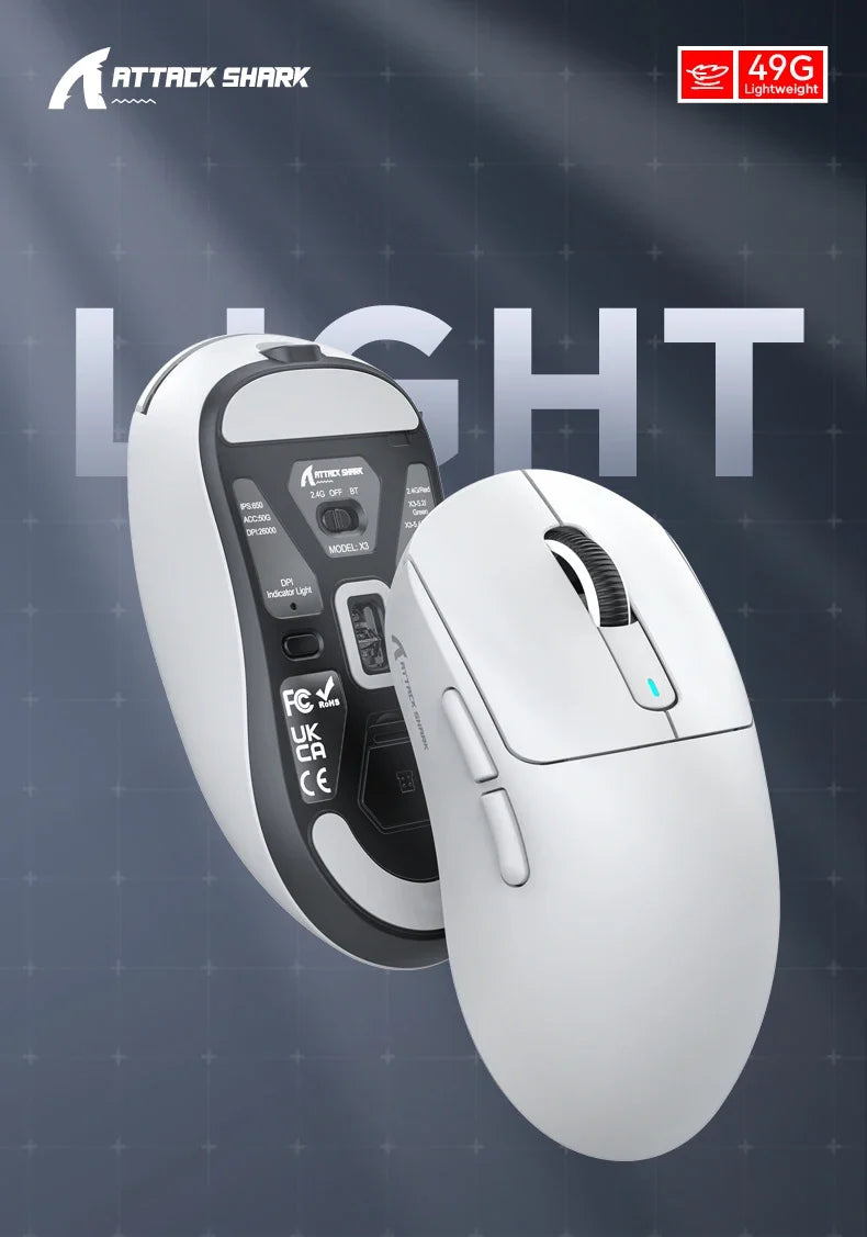 Attack Shark X3 Tri-Mode Gaming Mouse – 26000 DPI, Lightweight, PAW3395 Sensor