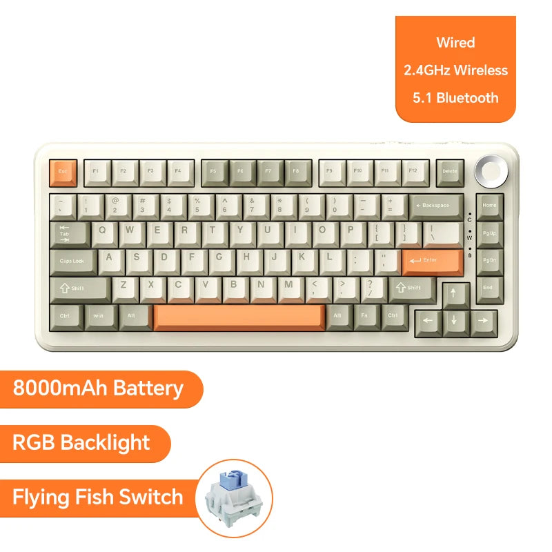 Ajazz AK820/Pro – 75% Wireless Gaming Keyboard with Knob