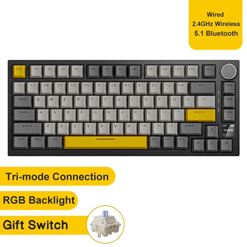 Ajazz AK820/Pro – 75% Wireless Gaming Keyboard with Knob