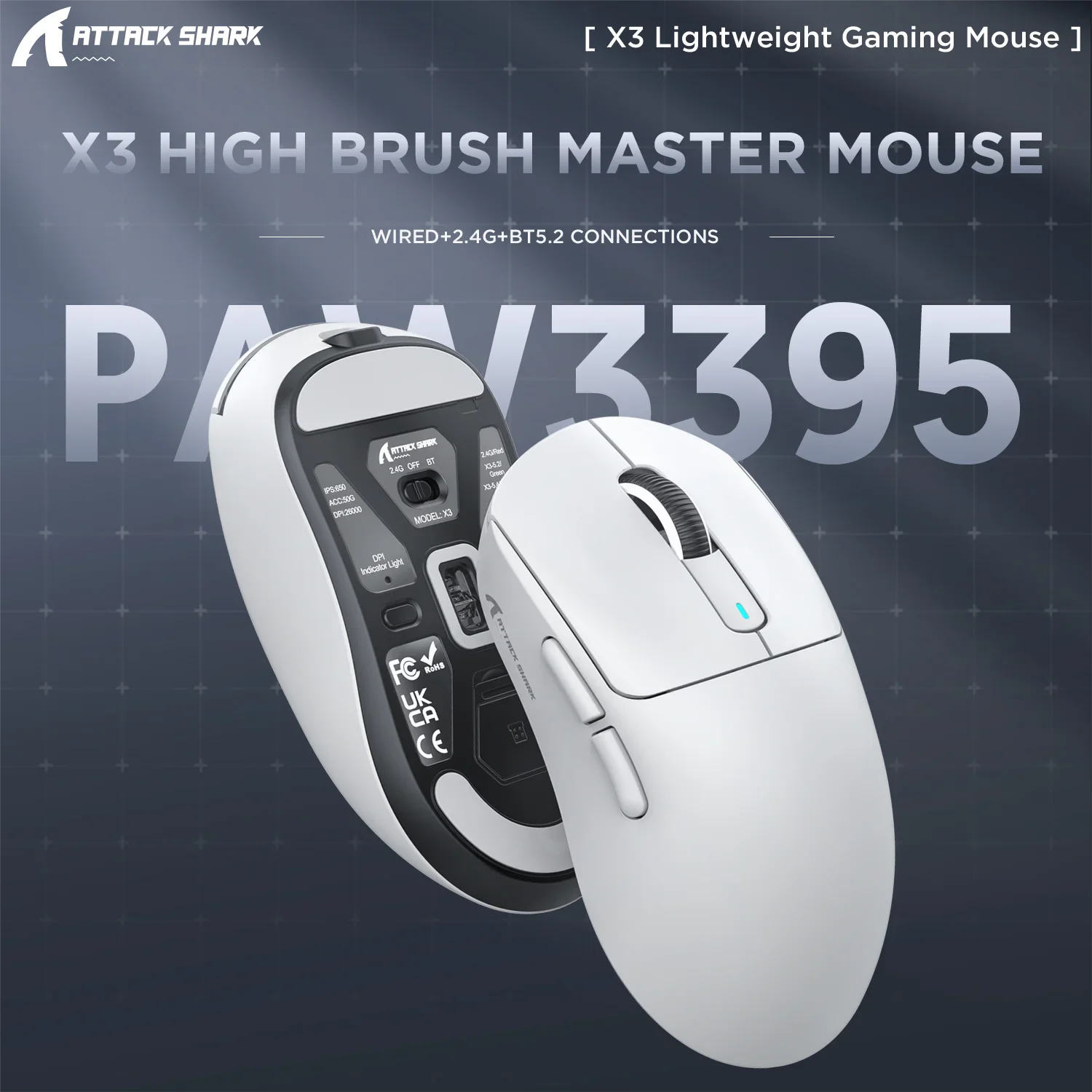 Attack Shark X3 Tri-Mode Gaming Mouse – 26000 DPI, Lightweight, PAW3395 Sensor