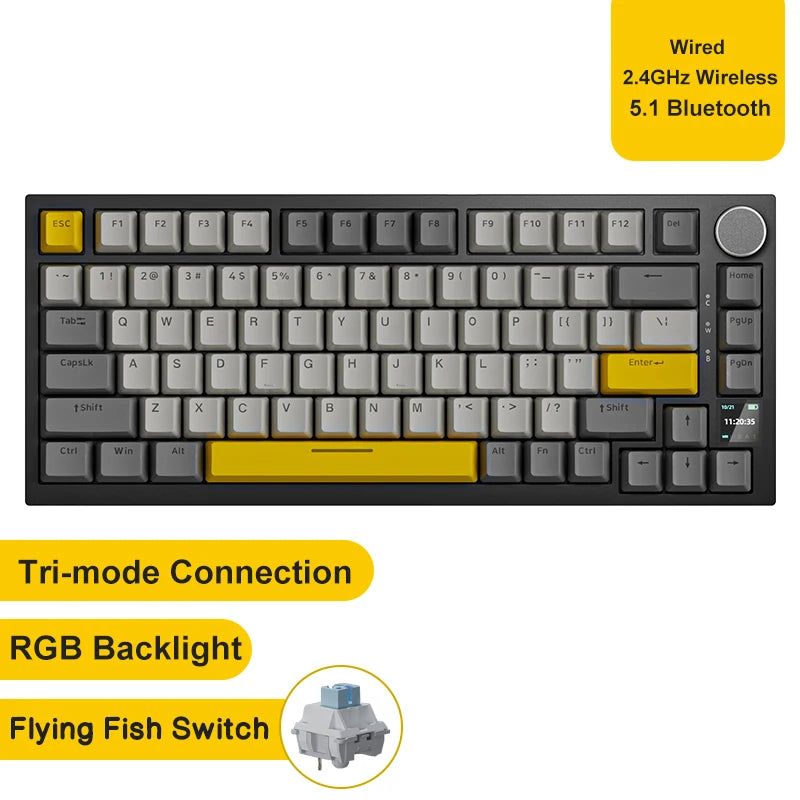 Ajazz AK820/Pro – 75% Wireless Gaming Keyboard with Knob
