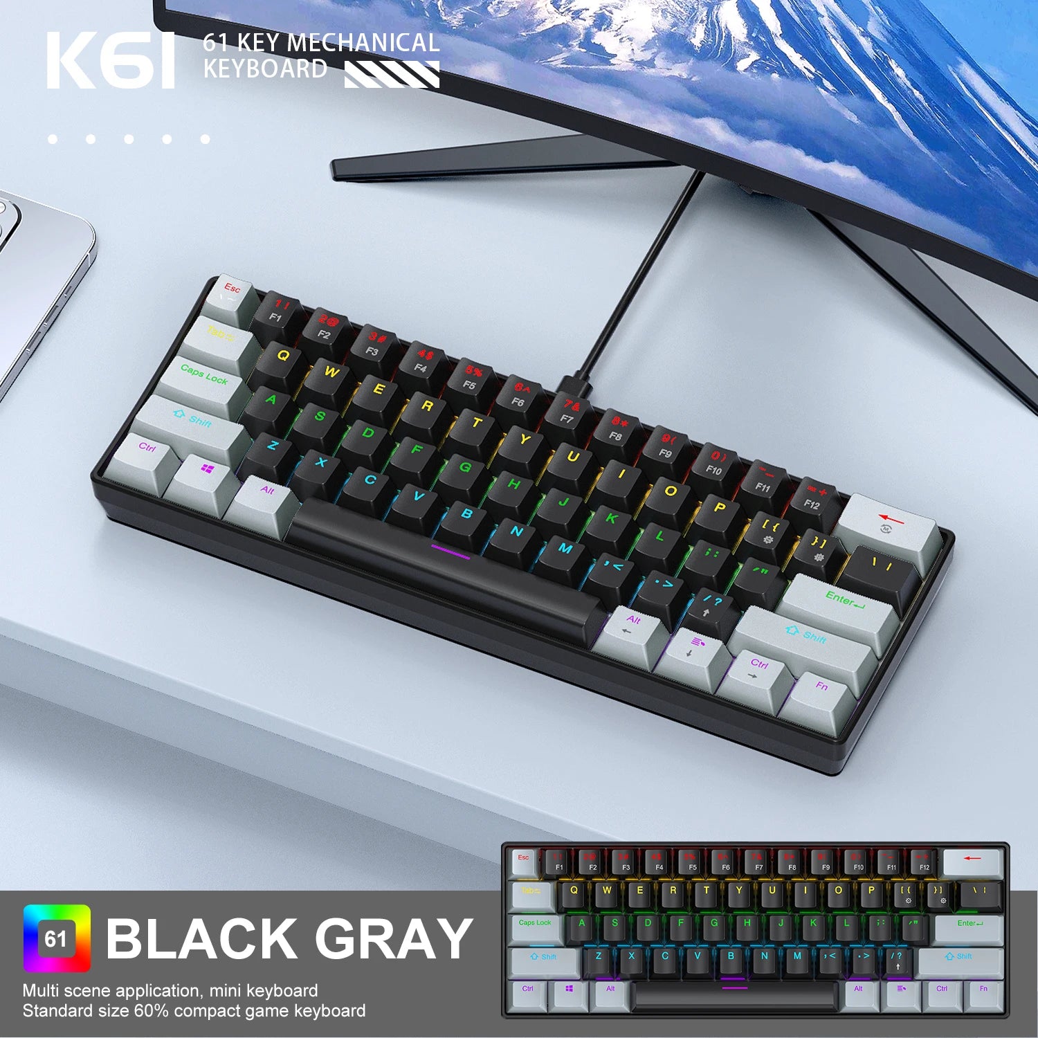 APAYADO K61 – 60% RGB Mechanical Gaming Keyboard